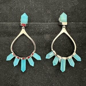 Blue Prism Stones on Silver Tear Drop frame, pierced.  Unique earrings.